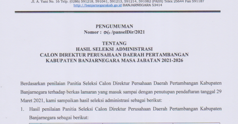 SELEKSI DIREKTUR PERUSAHAAN DAERAH PERTAMBANGAN BANJARNEGARA